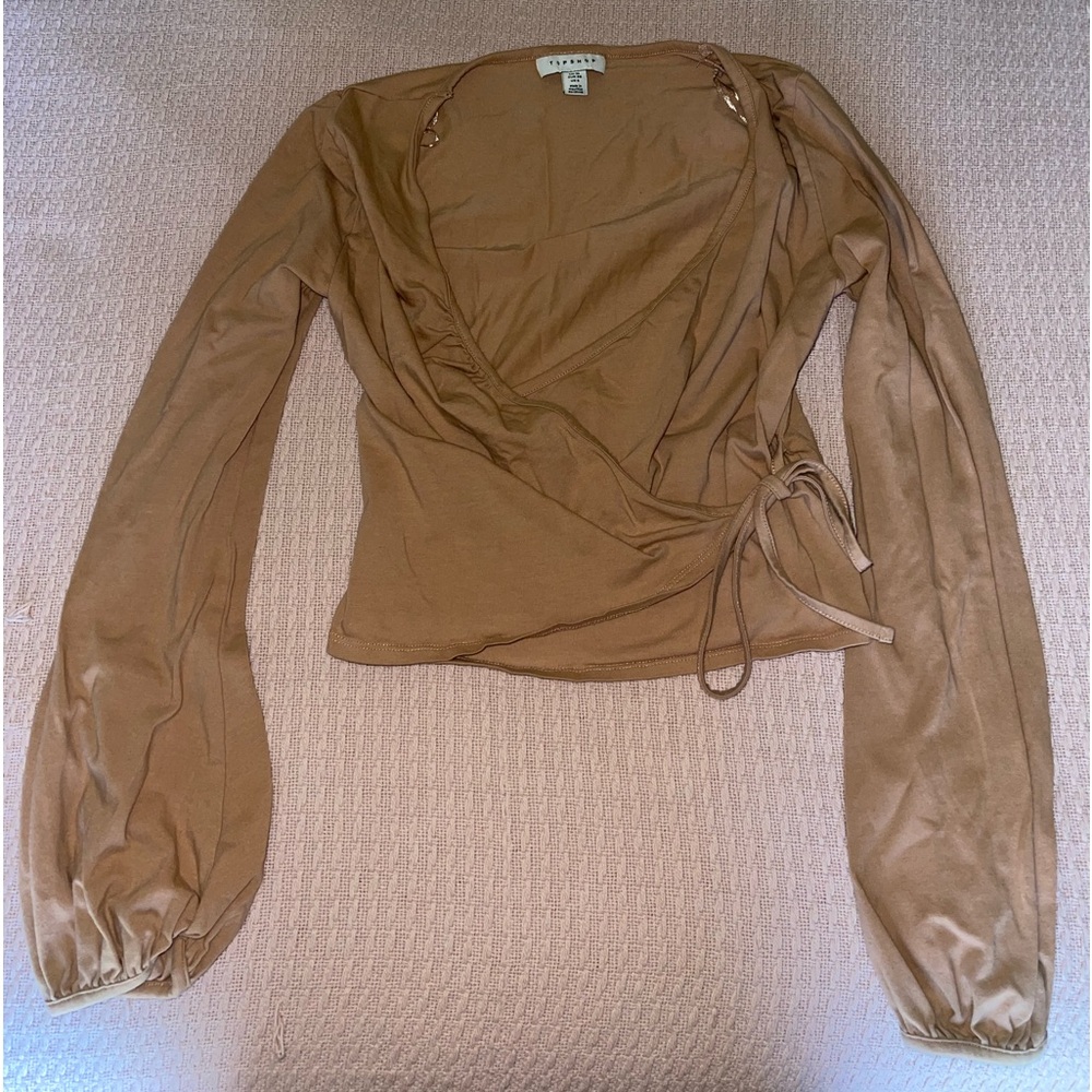 Beige/brown Top Shop slightly cropped faux wrap top